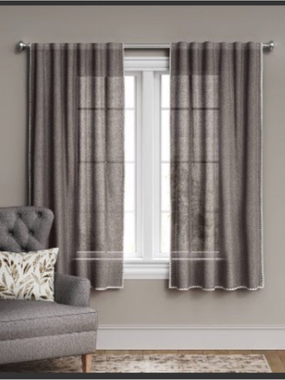 Set of 2 -84"x54" Stitched Edge Light Filtering Curtain Panels Dark Gray